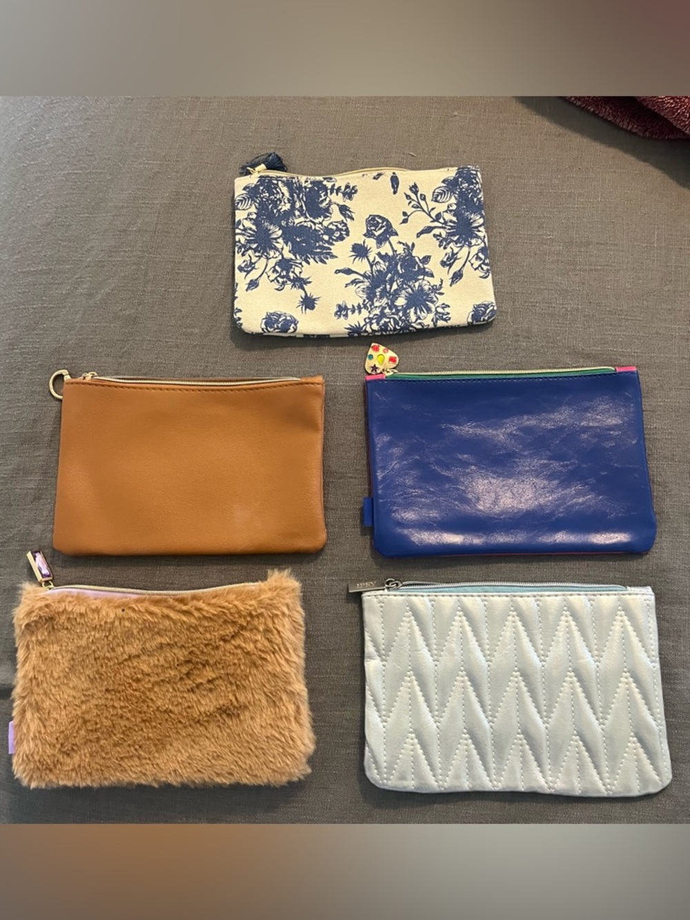 Ipsy Cosmetic Pouches - Floral Navy & Cream, Pink, Tan, Light Blue, Faux Fur - Picture 2 of 2